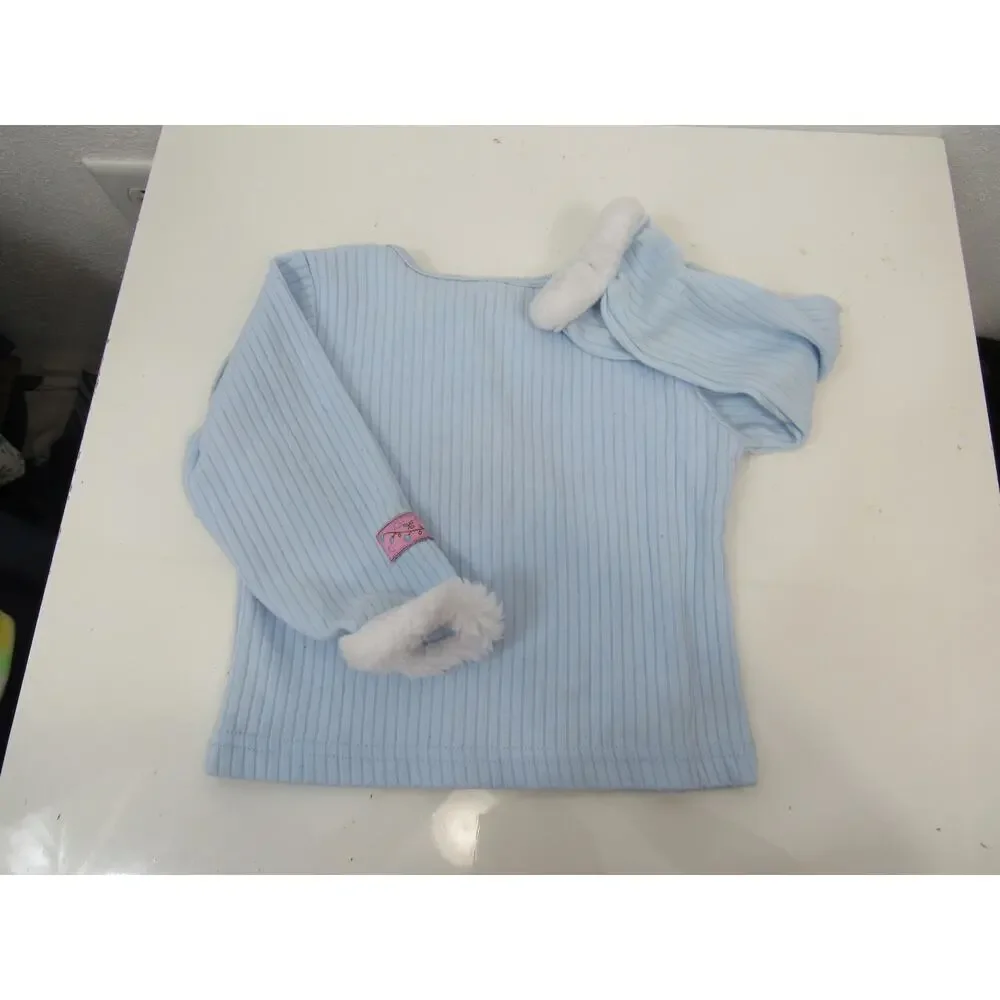 Mickey For Kids 24M Light Blue Ribbed Long Sleeve Top Minnie Mouse Faux Fur Top